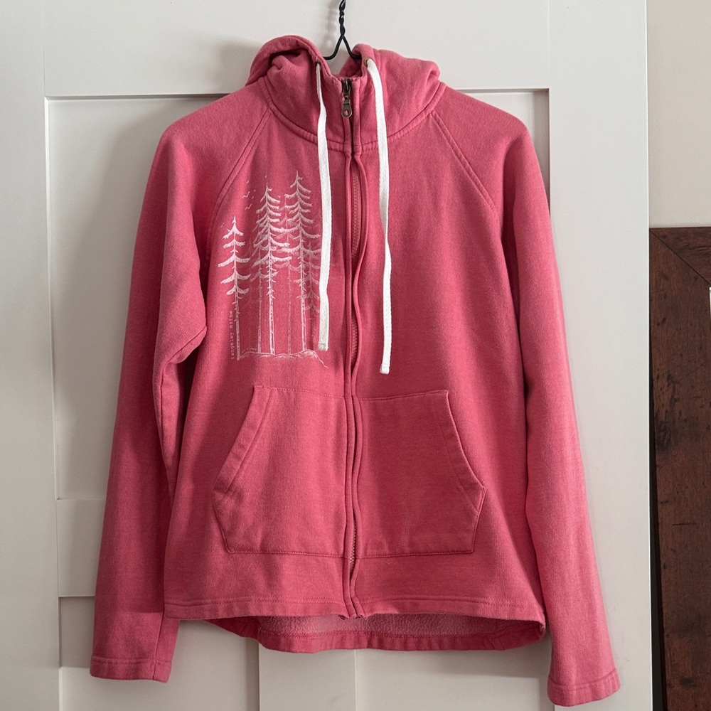 Pink Zip-Up Hoodie with Pine Tree Design